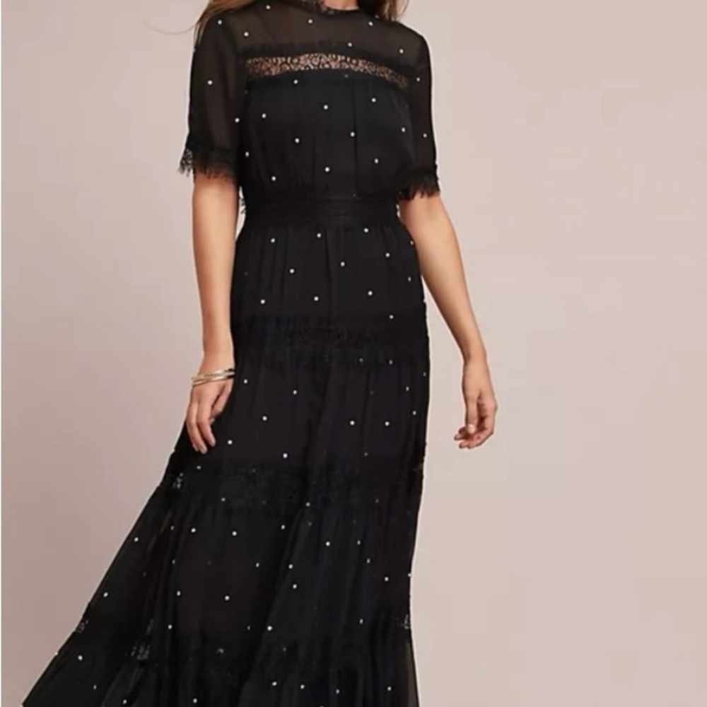 Ranna Gill Elegant Black Lace Maxi Dress